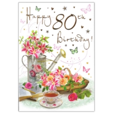 GREETING CARDS,Age 80 6's Floral Watering Can