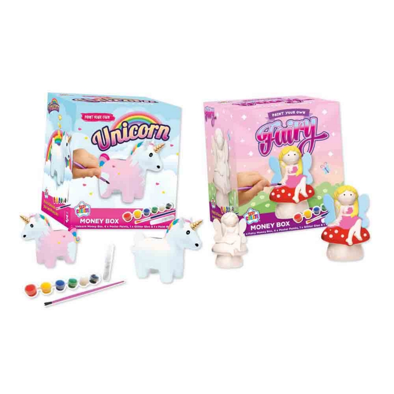 MONEY BOX PAINT YOUR OWN Unicorn Fairy Asst. Bxd