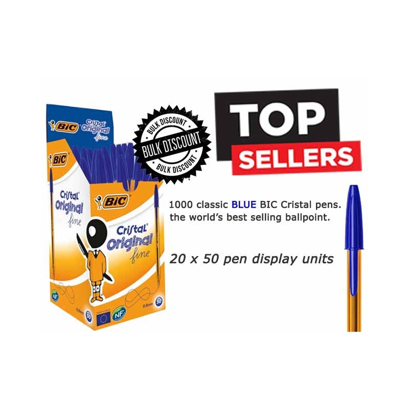BALL PEN,Cristal Blue Medium (Bic) (Carton Price,20 x 50pc)