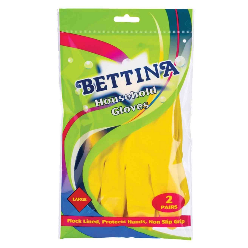 RUBBER GLOVES,Household Large 2 Pairs H/pk        B346