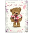 GREETING CARDS,Get Well 6's Teddy Bear with Flowers