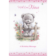 BIRTHDAY CARDS,Niece 12's Teddy Bear on Fence (Was 0.81)