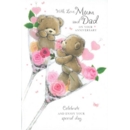 GREETING CARDS,Mum & Dad 6's Floral Teddies in Glasses