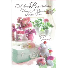 GREETING CARDS,Birthday 6's Floral Vases (Was 1.10)