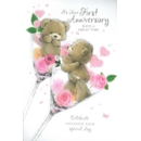 GREETING CARDS,First Anni.6's Floral Teddies in Glasses