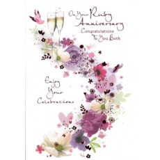 GREETING CARDS,Your Ruby Anni. 6's Floral Champagne Flutes
