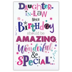 BIRTHDAY CARDS,Daught. in Law 6's Stars, Flowers & Streamers