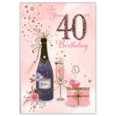 AGE 40 CARDS, 6's Female Champagne Flute & Cupcake