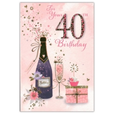 AGE 40 CARDS,Female 6's Champagne Flute & Cupcake