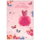 GREETING CARDS,Birthday 6's Floral Dress & Butterflies
