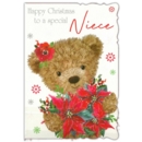 XMAS CARDS,Niece 6's Teddy with Ponsettia