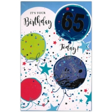 AGE 65 CARDS, 6's Male Balloons & Stars (Was 0.89)