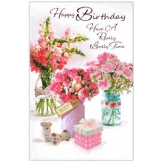 GREETING CARDS,Birthday 6's Floral Vases (Was 1.15)