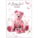 BABY GIRL CONGRATS. CARDS,6's Pink Teddy (Was 0.87)
