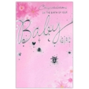 BABY GIRL CONGRATS. CARDS,6's Pink Floral (Was 0.87)