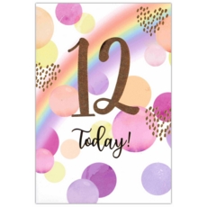 AGE 12 CARDS, Female 12's Dots & Rainbow (Was 0.85)