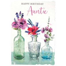 BIRTHDAY CARDS,Auntie 6's Floral Glass Vases