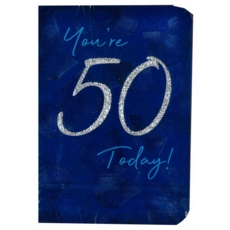 AGE 50 CARDS, 6's Male Blue Glitter Text (Was 1.15)