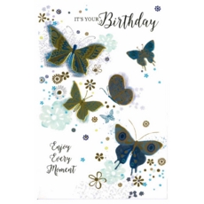 BIRTHDAY CARDS,6's Gold & Blue Butterflies