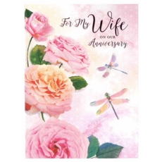ANNIVERSARY CARDS,Wife Roses & Dragonflies (Was 1.15)