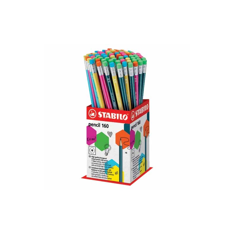 PENCIL,Stabilo 160,HB Vivid Colours Rubber Tipped In Tub