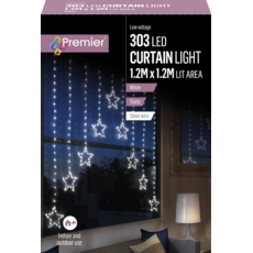 DECORATION,LED Lit Curtain White Stars 1.2M x 1.2M