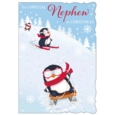 XMAS CARDS,Nephew 6's Skiing & Sledging Penguins (Was 1.15)