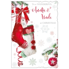 XMAS CARDS,Auntie & Uncle 6's Stockings in Tree