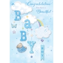 GREETING CARDS,Baby Boy 6's Teddy, Clouds & Rainbow