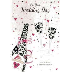 WEDDING DAY CARDS,6's Champagne, Flutes & Hearts