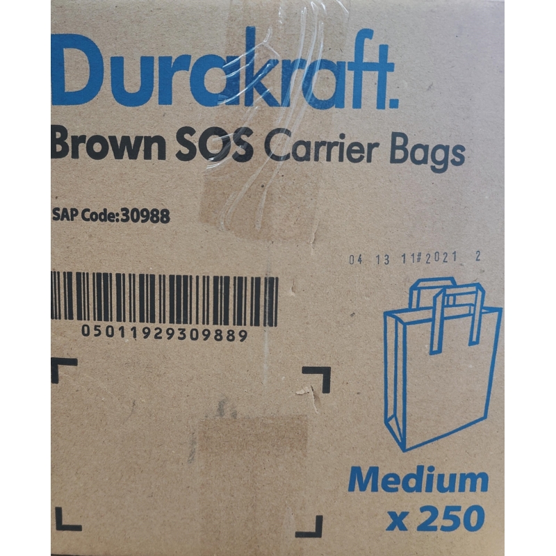 CARRIER BAG,Brown Paper SOS Medium 21x25x12cm 250