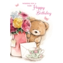 GREETING CARDS,Birthday 6's Teddy Bear Floral Vase
