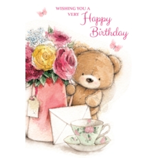 BIRTHDAY CARDS,6's Teddy Bear Floral Vase