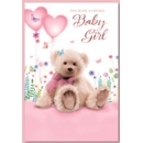 GREETING CARDS,Baby Girl 6's Teddy & Pink Heart Balloons