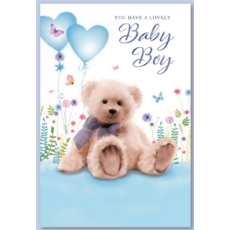 BABY BOY CONGRATS,6's Teddy & Blue Balloons (Was £0.89)