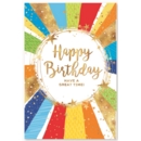 GREETING CARDS,Birthday 6's Multi Coloured Sun Rays