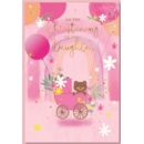 GREETING CARDS,Christening 6's Pink Pram & Balloons