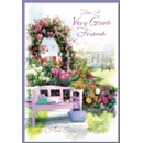GREETING CARDS,Very Good Friend 6's Floral Garden Bench