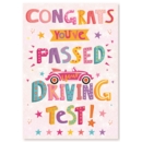 GREETING CARDS,Driving Test Pass 6's Text & Pink Car