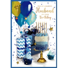 BIRTHDAY CARDS,Husband 6's Cake, Ballons & Presents