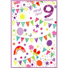 AGE 9 CARDS,6's Female Bunting & Rainbows