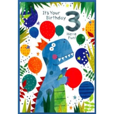 AGE 3 CARDS, 6's Male Dinosaur & Balloons