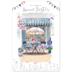 BIRTHDAY CARDS,Sister 6's Floral Alfresco Seating