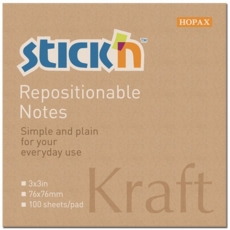 STICK ON NOTES,Kraft 75x75mm 100's Repositional (Hopax)