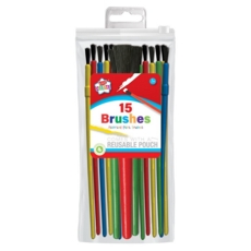 PAINT BRUSH,15's Assorted Sizes in Pouch H/pk (Was 1.69)