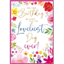 BIRTHDAY CARDS,6's Floral Text