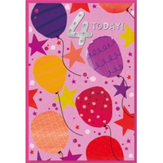 AGE 4 CARDS,Female 6's Pink Balloons