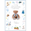 GRANDSON CONGRATS. CARDS,6's Teddy Bear Blue