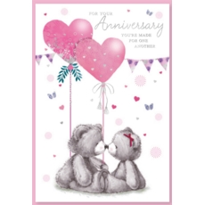 GREETING CARDS,Your Anni.6's Teddies & Heart Balloons