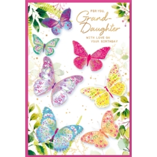 BIRTHDAY CARDS,Granddaughter Butterflies & Foliage